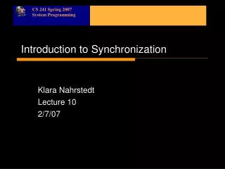 Introduction to Synchronization
