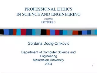 Gordana Dodig-Crnkovic Department of Computer Science and Engineering Mälardalen University 2004