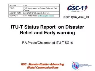 ITU-T Status Report on Disaster Relief and Early warning