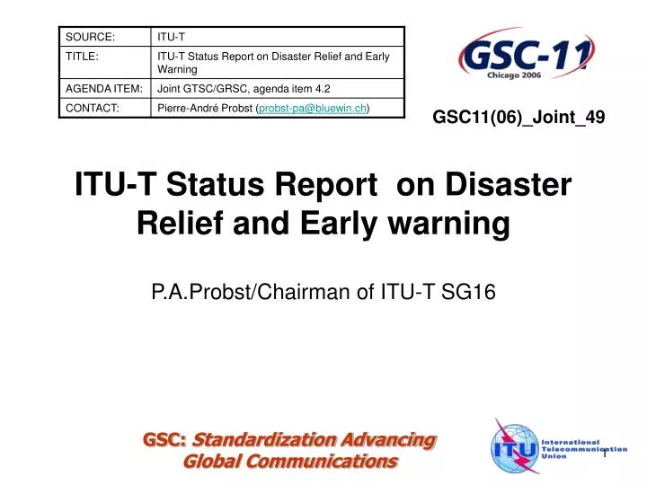 itu t status report on disaster relief and early warning
