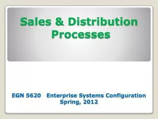 Sales &amp; Distribution Processes EGN 5620 Enterprise Systems Configuration Spring, 2012