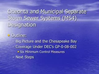Oneonta and Municipal Separate Storm Sewer Systems (MS4) Designation