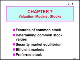 CHAPTER 7 Valuation Models: Stocks