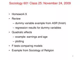 Sociology 601 Class 25: November 24, 2009