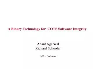 A Binary Technology for COTS Software Integrity