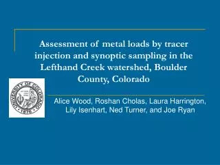 Assessment of metal loads by tracer injection and synoptic sampling in the Lefthand Creek watershed, Boulder County, Col