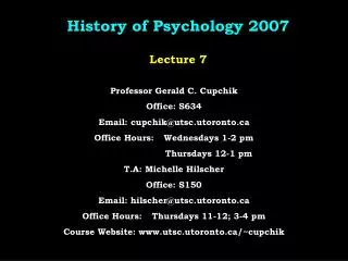 History of Psychology 2007 Lecture 7
