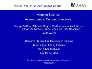 Aligning Science Assessment to Content Standards