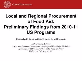 Local and Regional Procurement of Food Aid: Preliminary Findings from 2010-11 US Programs