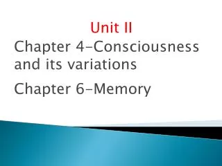 Unit II Chapter 4-Consciousness and its variations Chapter 6-Memory