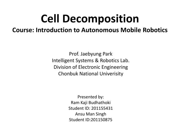 cell decomposition course introduction to autonomous mobile robotics