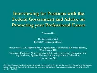 Interviewing for Positions with the Federal Government and Advice on Promoting your Professional Career
