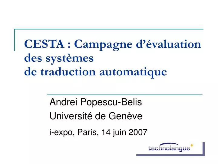 cesta campagne d valuation des syst mes de traduction automatique