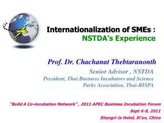 Internationalization of SMEs : NSTDA’s Experience