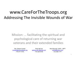 www.CareForTheTroops.org Addressing The Invisible Wounds of War