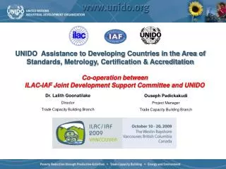 Co-operation between ILAC-IAF Joint Development Support Committee and UNIDO