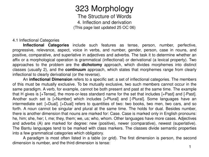 323 morphology the structure of words 4 inflection and derivation this page last updated 25 oc 06