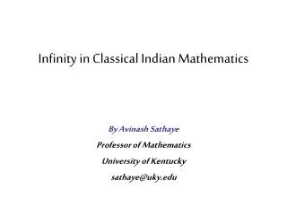 Infinity in Classical Indian Mathematics