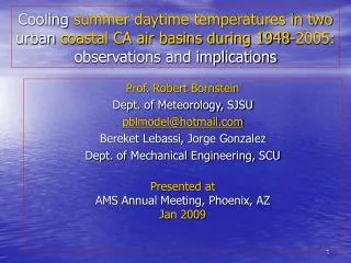 Cooling summer daytime temperatures in two urban coastal CA air basins during 1948-2005: observations and implicatio