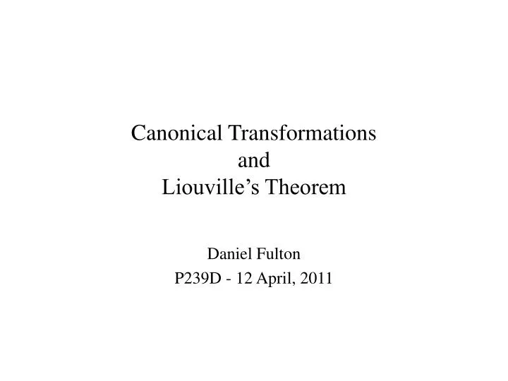 canonical transformations and liouville s theorem