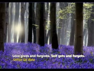 Love gives and forgives. Self gets and forgets. Sathya Sai Baba