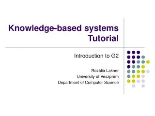 Knowledge-based systems Tutorial