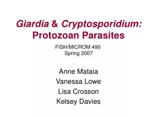 Giardia &amp; Cryptosporidium: Protozoan Parasites