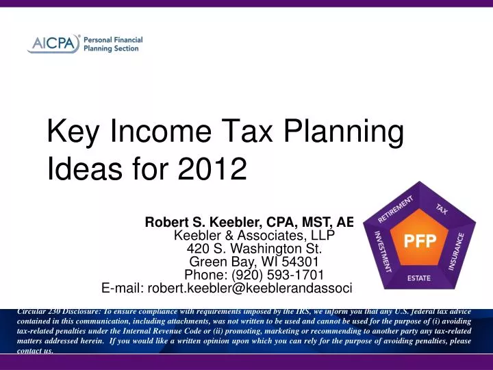 key income tax planning ideas for 2012