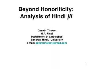 Beyond Honorificity: Analysis of Hindi jii