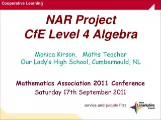 NAR Project CfE Level 4 Algebra