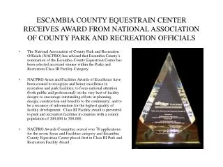 ESCAMBIA COUNTY EQUESTRAIN CENTER RECEIVES AWARD FROM NATIONAL ASSOCIATION OF COUNTY PARK AND RECREATION OFFICIALS