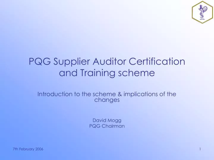 pqg supplier auditor certification and training scheme