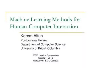 Machine Learning Methods for Human-Computer Interaction
