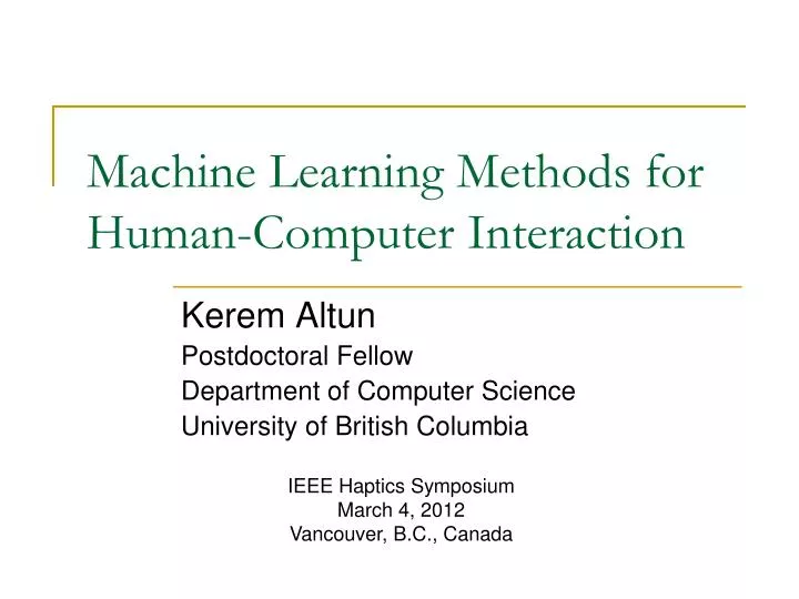 machine learning methods for human computer interaction
