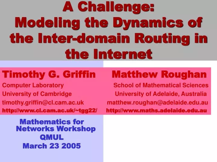 a challenge modeling the dynamics of the inter domain routing in the internet