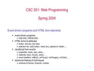 CSC 551: Web Programming Spring 2004