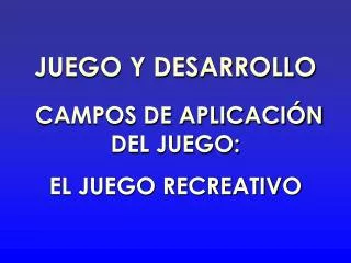 JUEGO Y DESARROLLO CAMPOS DE APLICACIÓN DEL JUEGO: EL JUEGO RECREATIVO