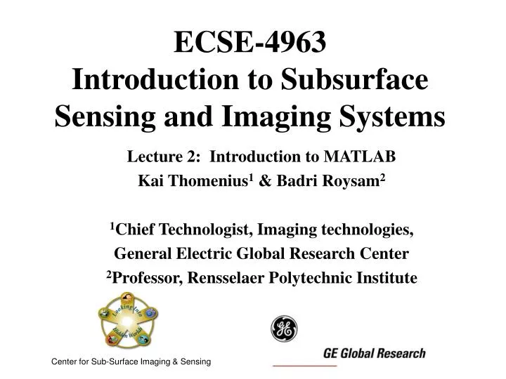 ecse 4963 introduction to subsurface sensing and imaging systems