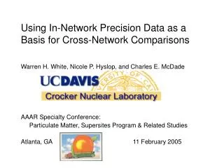 Using In-Network Precision Data as a Basis for Cross-Network Comparisons Warren H. White, Nicole P. Hyslop, and Charles