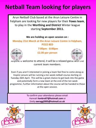 Netball Team looking for players
