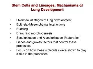 Stem Cells and Lineages: Mechanisms of Lung Development
