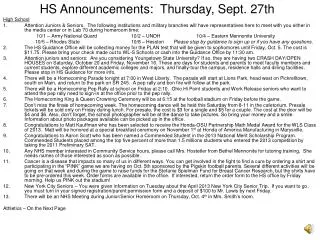 HS Announcements: Thursday, Sept. 27th