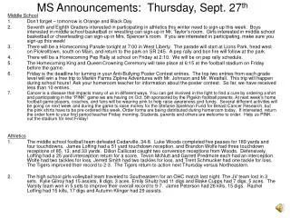 MS Announcements: Thursday, Sept. 27 th