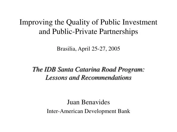 improving the quality of public investment and public private partnerships