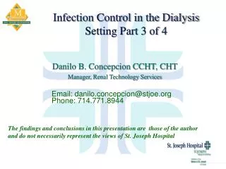 Infection Control in the Dialysis Setting Part 3 of 4