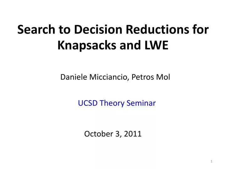 search to decision reductions for knapsacks and lwe