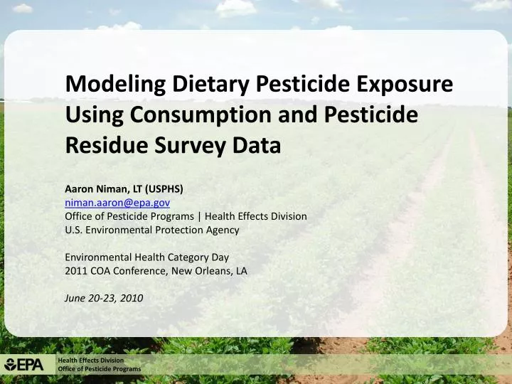 modeling dietary pesticide exposure using consumption and pesticide residue survey data