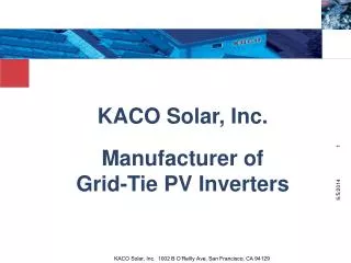 KACO Solar, Inc. Manufacturer of Grid-Tie PV Inverters