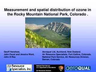 Measurement and spatial distribution of ozone in the Rocky Mountain National Park, Colorado .