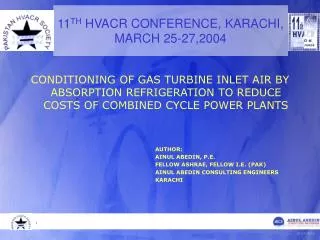 11 TH HVACR CONFERENCE, KARACHI, MARCH 25-27,2004